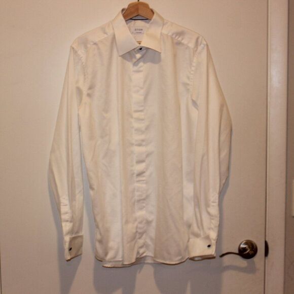 Eton White 100% Cotton Classic Button-Up Shirt Men’s 44  17.5 - Picture 2 of 10